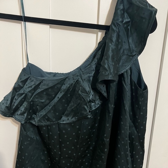 Madewell Women’s Forest Green Silk One-Shoulder Dress Size 6 - Picture 6 of 8